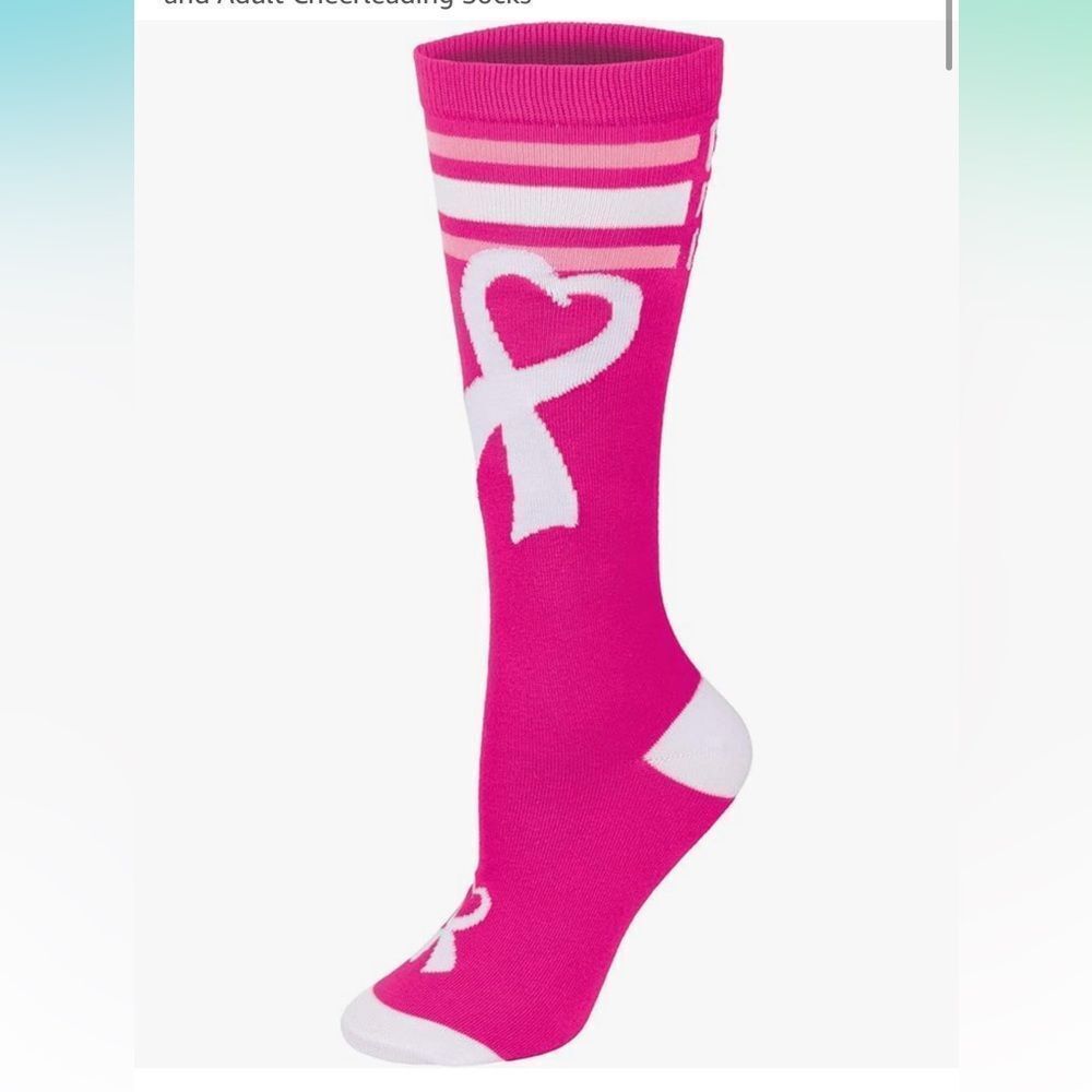 Pink Out Socks Striped Womens breast cancer awareness ribbon cheer for‎ a cause